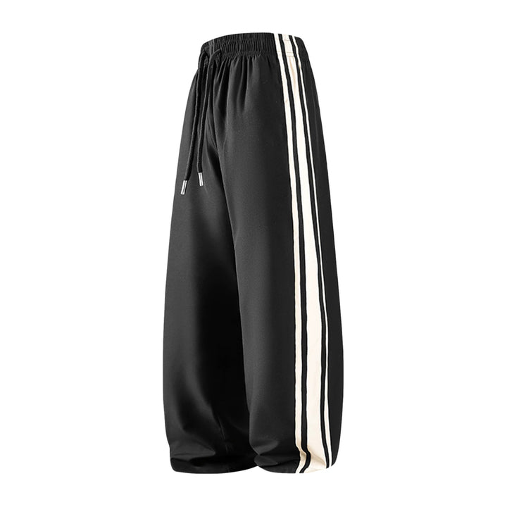 Women Wide Trackpants with Drawstring Waistband and Side Contrast Stripes Mune Fashion