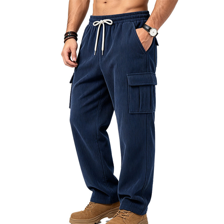 Men's Casual Corduroy Cargo Pants with Elastic Waistband and Drawstring Mune Fashion