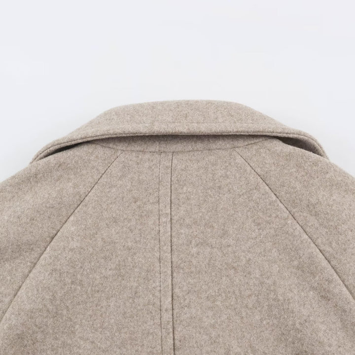 Women Mid-Length Wool Blend Double-Breasted Coat with Wide Lapels and Side Pockets Mune Fashion