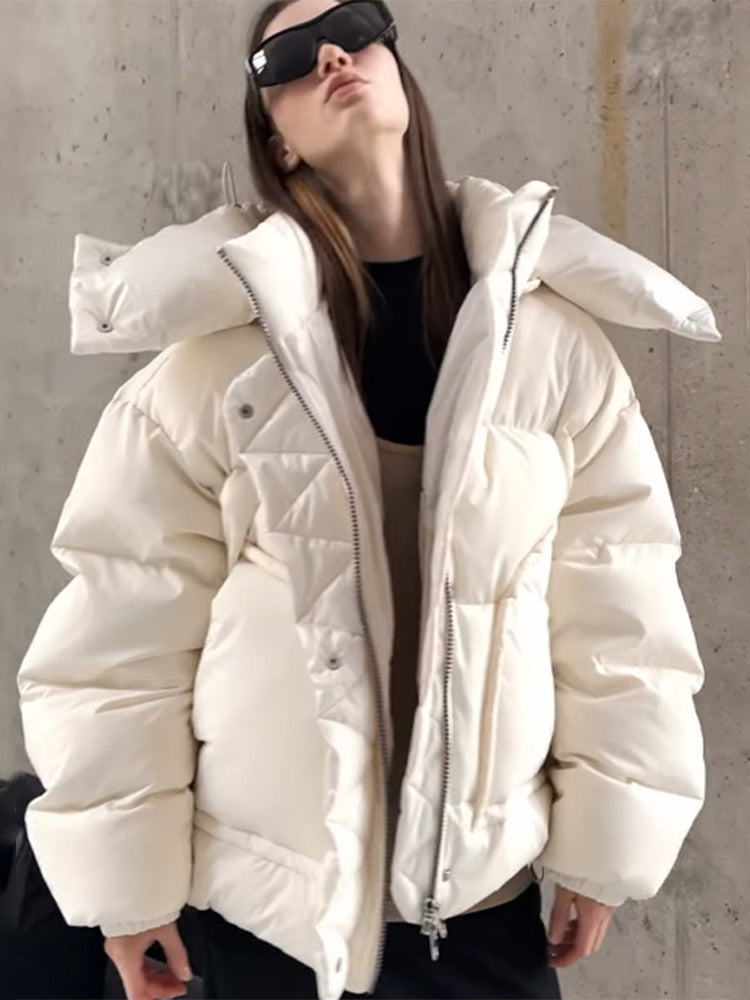 Women Oversize Quilted Puffer Jacket with extra high Stand-up Collar, double Front Zipper and boxy Silhouette Mune Fashion