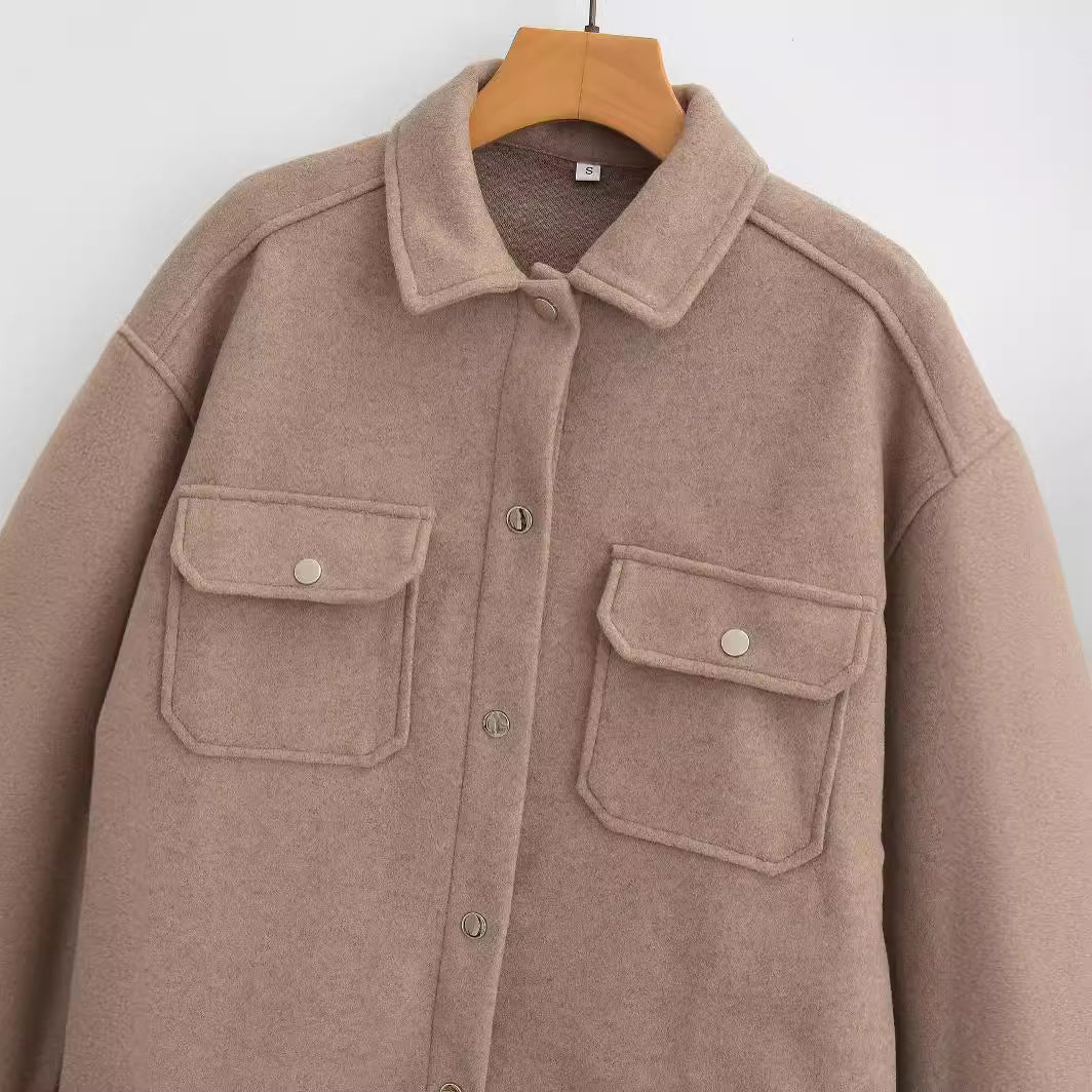 Women's Oversized Teddy Shirt Jacket with Snap Button Closures and Patch Breast Pockets Mune Fashion