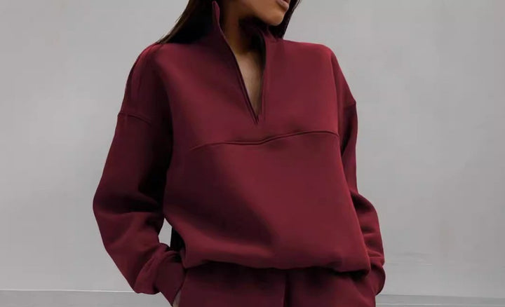 Women's casual stand-up collar half-zip in boxy cut with decorative breast seam Mune Fashion