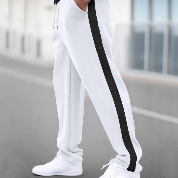 Men's relaxed fit joggers with snap button side stripe and elastic drawstring waistband Mune Fashion