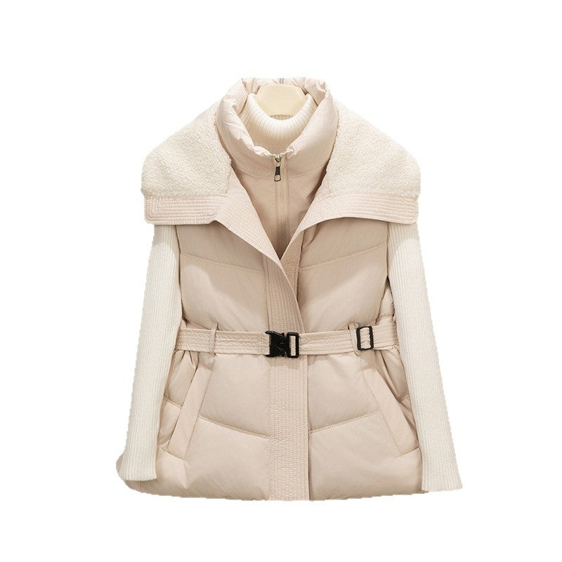 Ladies nan quilted vest with removable Sherpa hood and ribbed knit sleeves Mune Fashion
