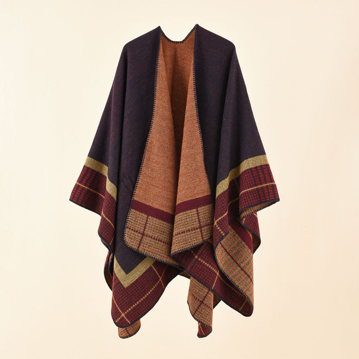 Women's Oversize Cape Poncho made of wool blend with boxy fall and fine border structure Mune Fashion