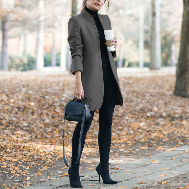 Women's tailored wool coat with stand-up collar and concealed button placket Mune Fashion