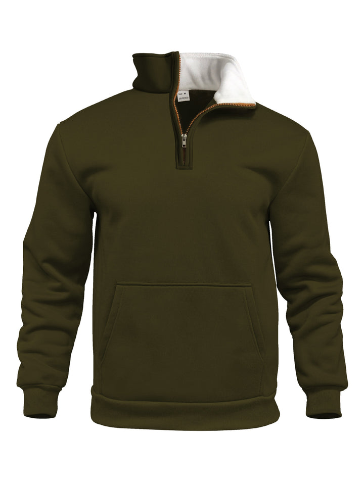 Men's comfort half-zip sweat with high fleece collar, kangaroo pocket and shape-stable ribbed hem Mune Fashion