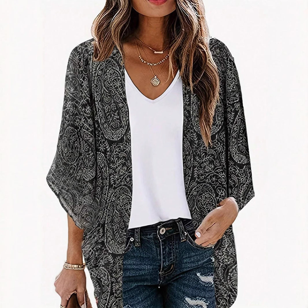 Women's Lightweight Open Kimono Cardigan with Paisley Print Mune Fashion
