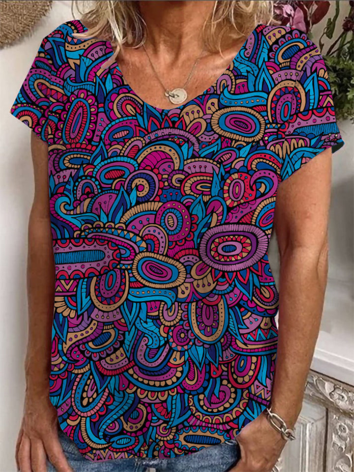 Ladies Loose Blouse with Colorful Paisley Pattern Mune Fashion