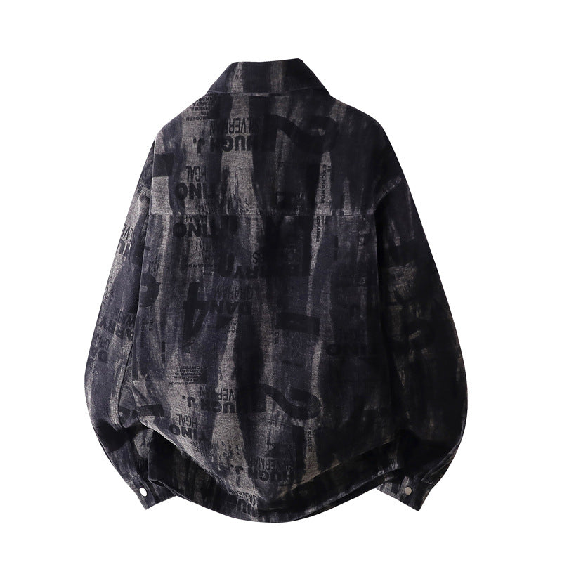 Men's Oversized Denim Jacket in Used Print with Snap Button Front Mune Fashion