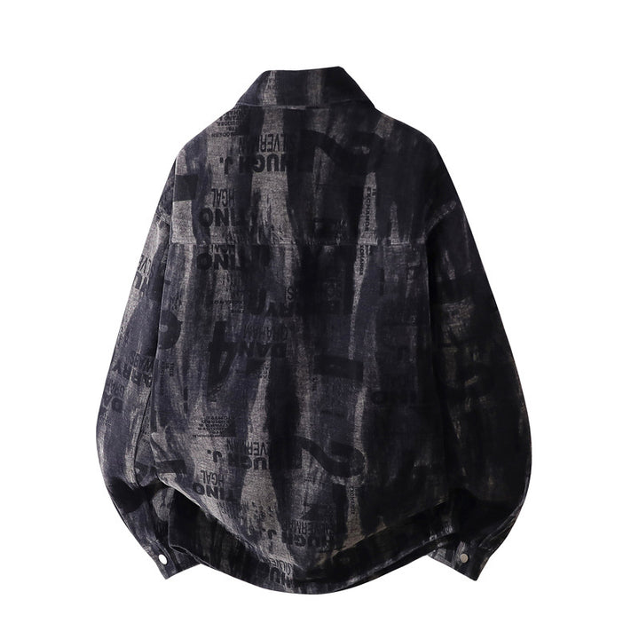 Men's Oversized Denim Jacket in Used Print with Snap Button Front Mune Fashion