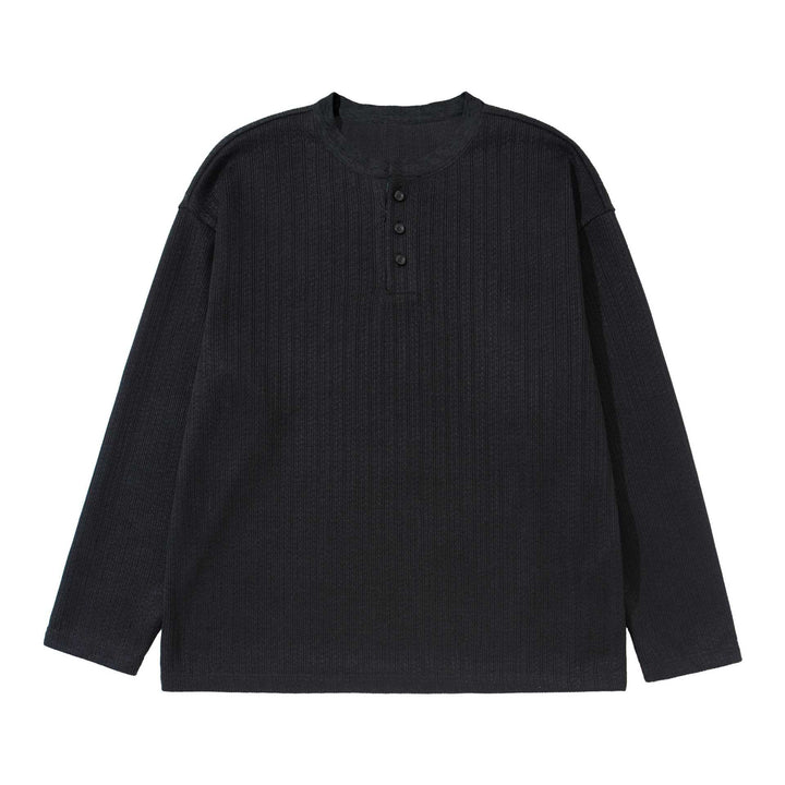 Unisex Structured Waffle Henley Shirt with Straight Hem and Oversized Silhouette Mune Fashion