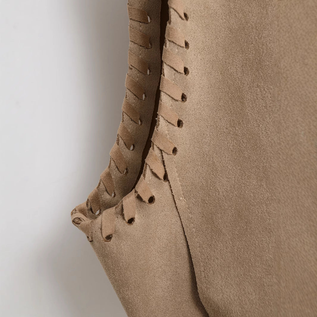Women's Short Suede-Look Vest with Decorative Whipstitch and Tailored Darts Mune Fashion