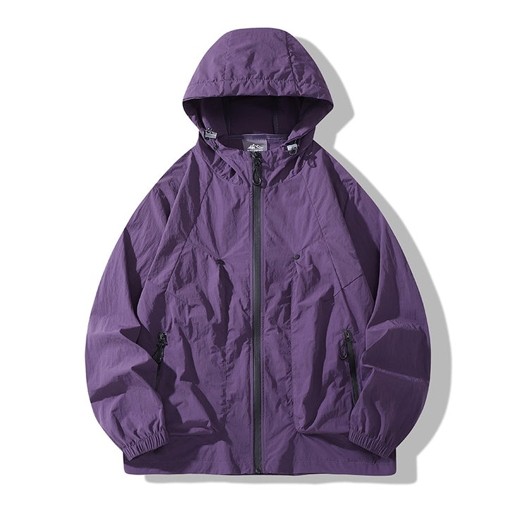 Men's Lightweight Windproof Hooded Ripstop Jacket with Zipper Pockets & Elastic Cuffs Mune Fashion