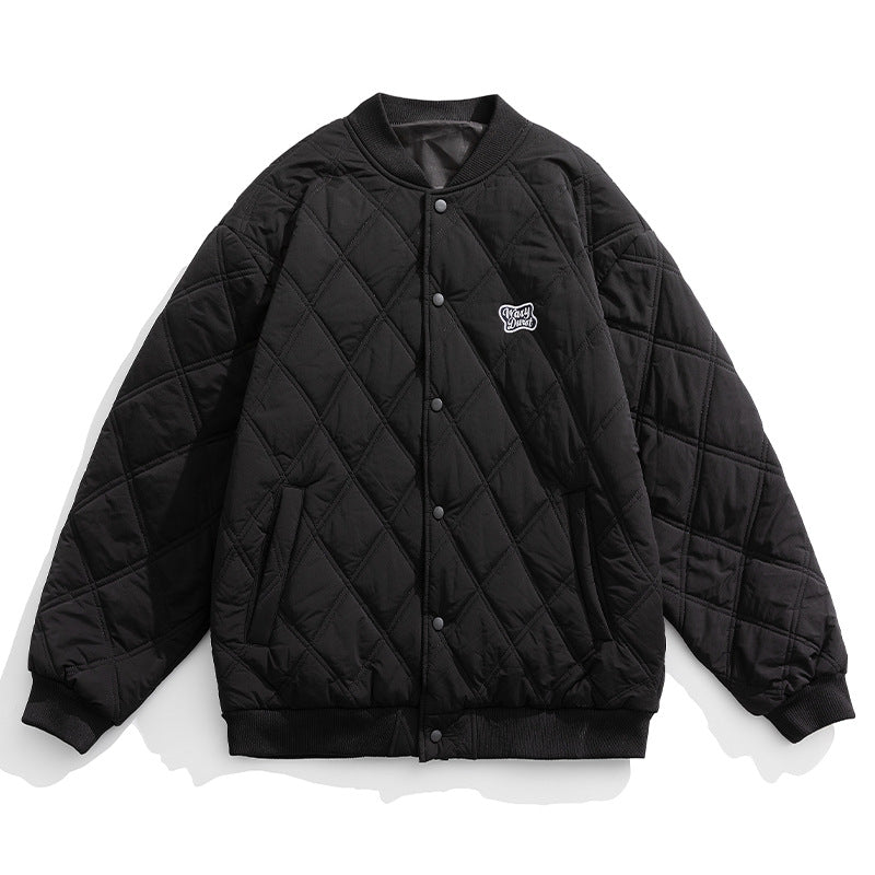 Unisex Quilted Bomber Jacket in Boxy Cut with Stand Collar and Snap Button Placket Mune Fashion
