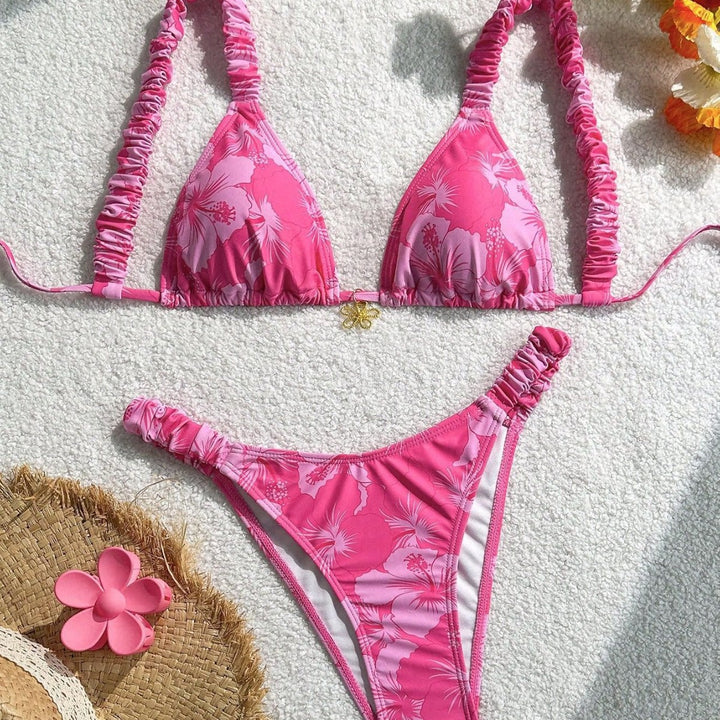 Women's triangle bikini with adjustable straps and colorful floral pattern Mune Fashion