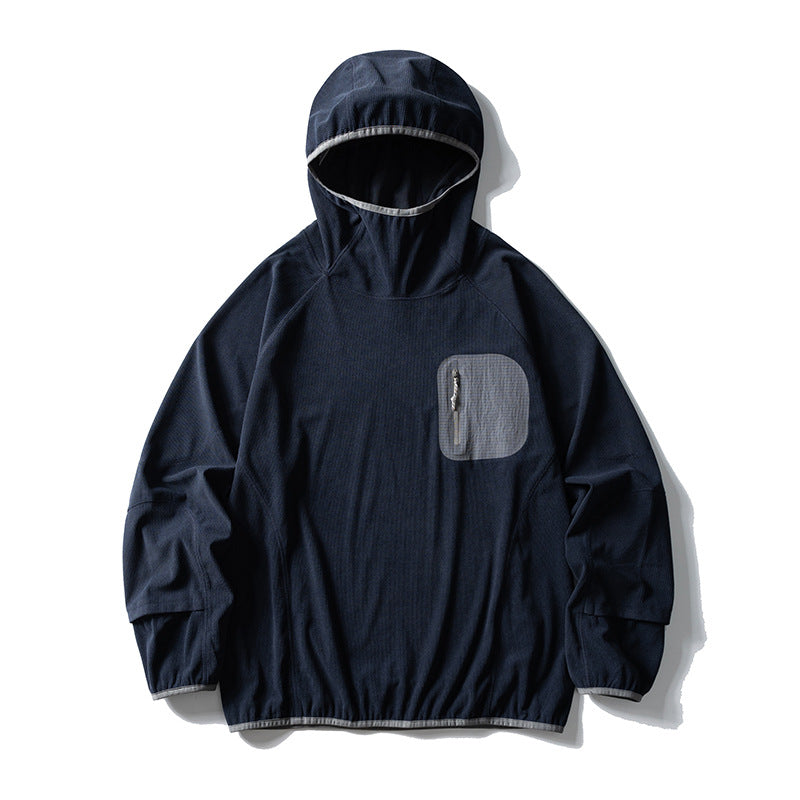 Unisex Lightweight Technical Hooded Pullover Wind Jacket with Chest Zipper Pocket and Elastic Hem Mune Fashion
