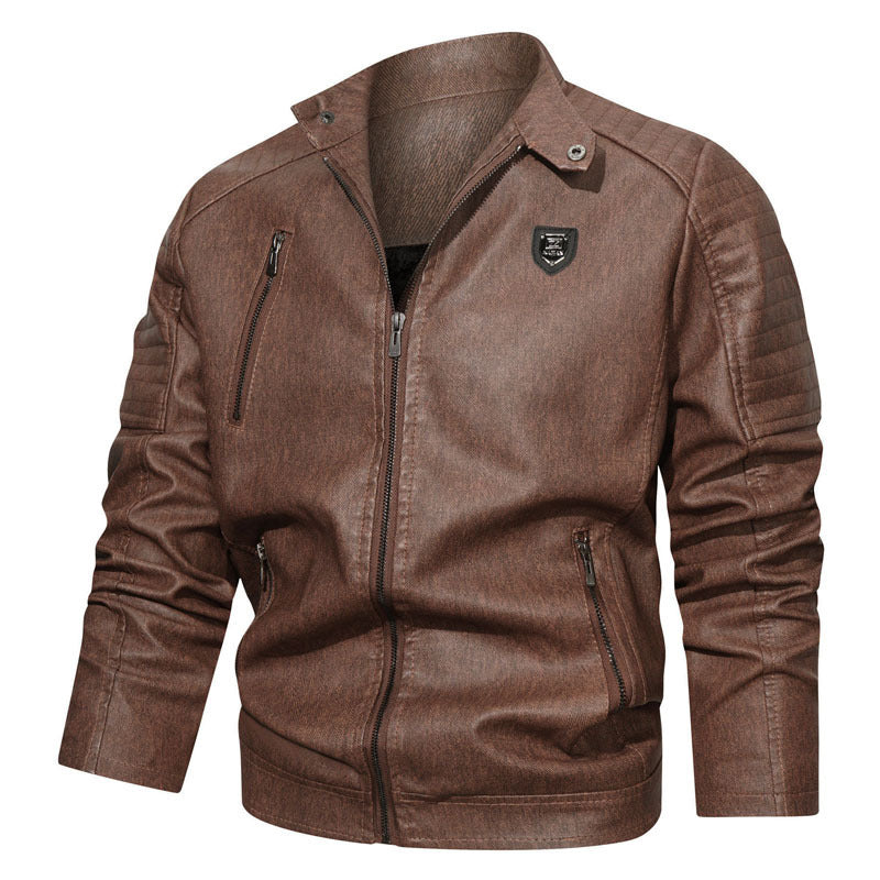 Men's Denim Look Bomber Jacket with Stand-up Collar and Quilted Shoulder Area Mune Fashion