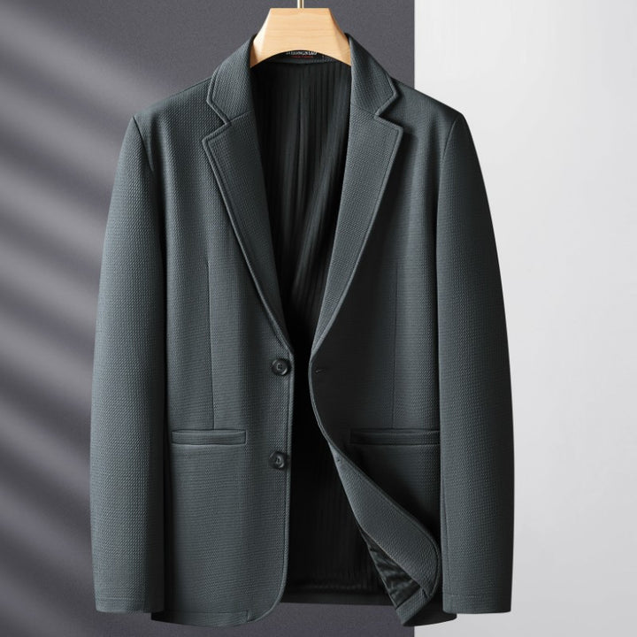 Men's Single-Breasted Structured Blazer with Notched Lapel and Fine Fabric Texture Mune Fashion
