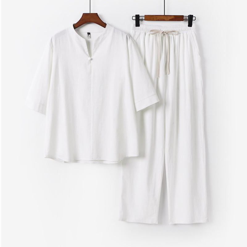 Unisex Lockeres Lounge Set with Stand Collar Half Sleeve Shirt and Elastic Waist Pants Mune Fashion