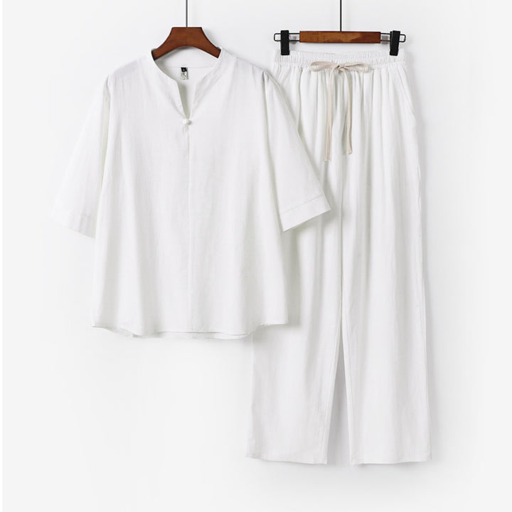 Unisex Lockeres Lounge Set with Stand Collar Half Sleeve Shirt and Elastic Waist Pants Mune Fashion