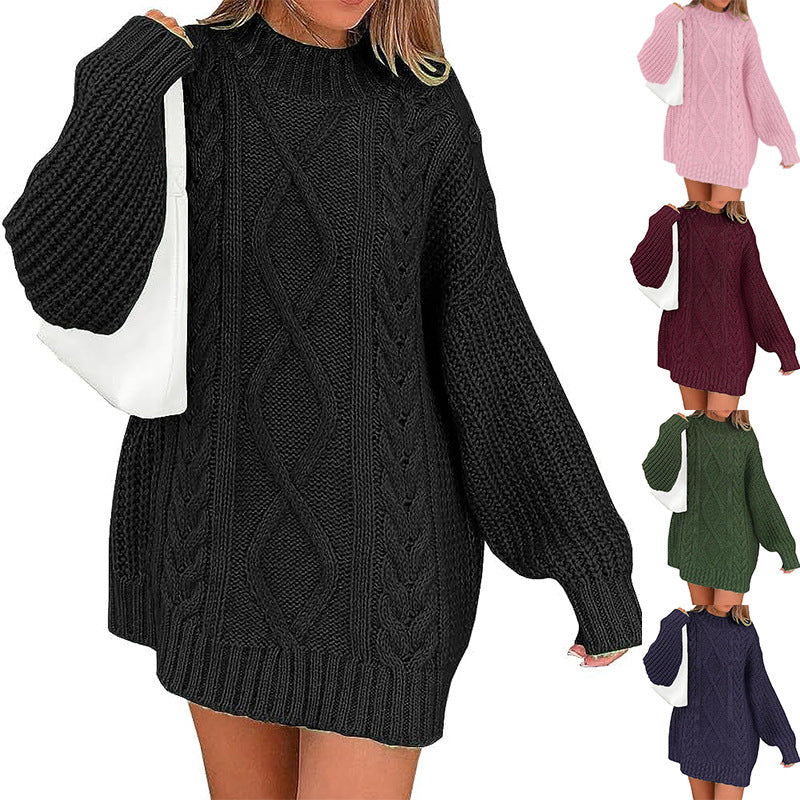 Women’s Oversized Knit Dress with Cable and Ribbed Texture Mune Fashion