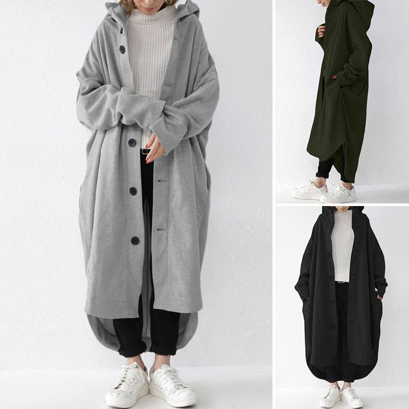 Women's oversized hooded cocoon coat with asymmetrical hem and large side pockets Mune Fashion