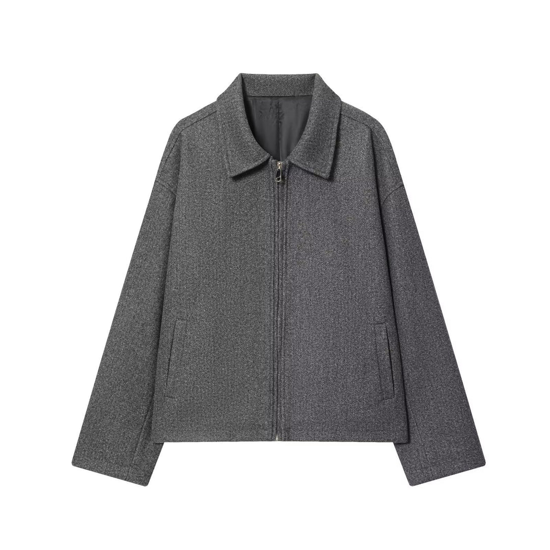 Women's Oversize Wool Blend Boxy Jacket with Full Zip and Side Pockets Mune Fashion