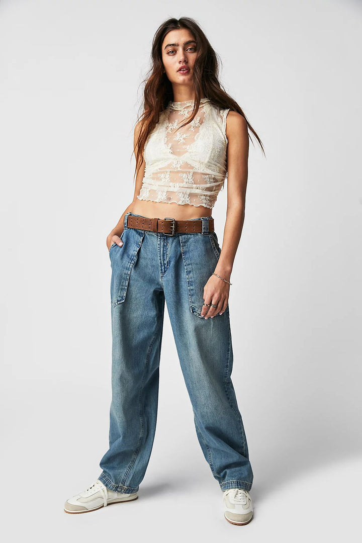 Women’s wide High-Waist Baggy Jeans with a deep crotch, five-pocket design and extra-long legs Mune Fashion