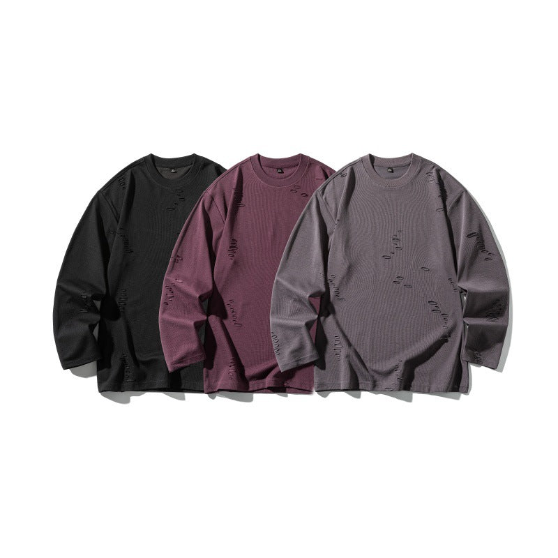 Unisex Oversize sweatshirt made of heavy cotton blend with distressed effect and fine waffle texture Mune Fashion