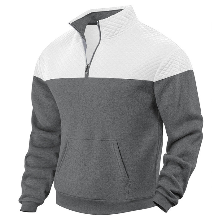 Men's quilted half-zip sweatshirt with kangaroo pocket and stand-up collar Mune Fashion