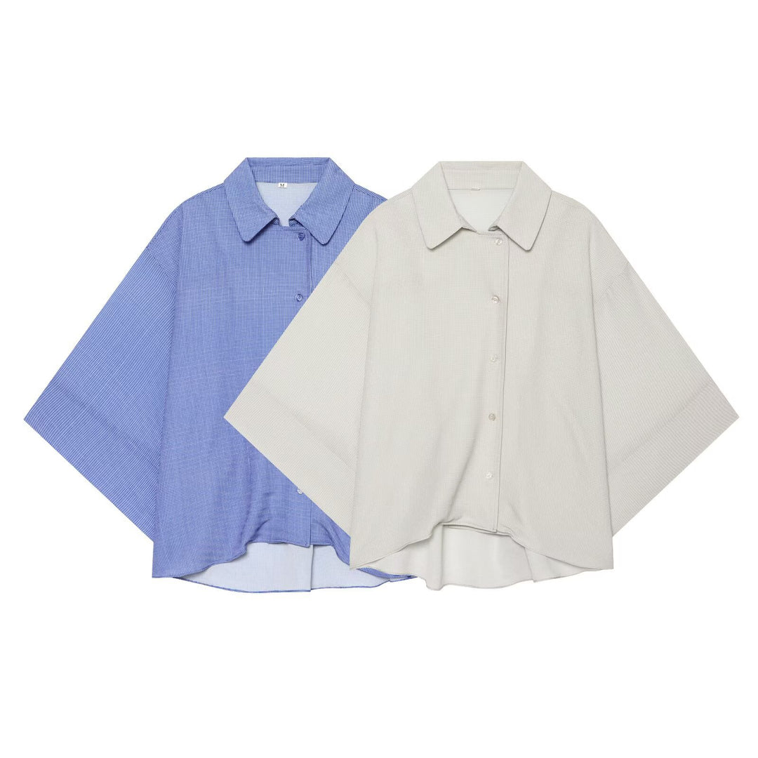 Women's Oversize Blouse with Boxy Cut and Short Batwing Sleeves Drune