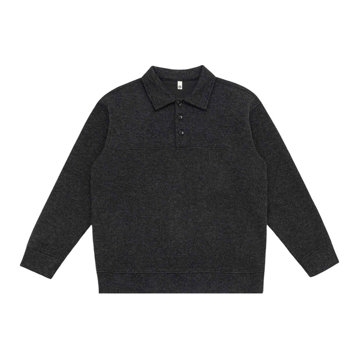Unisex fine structure polo collar sweater with half button placket and ribbed hem Mune Fashion
