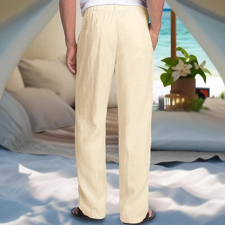 Men's Lightweight Linen-Cotton Pants with Elastic Waistband, Drawstring and Straight Leg Mune Fashion