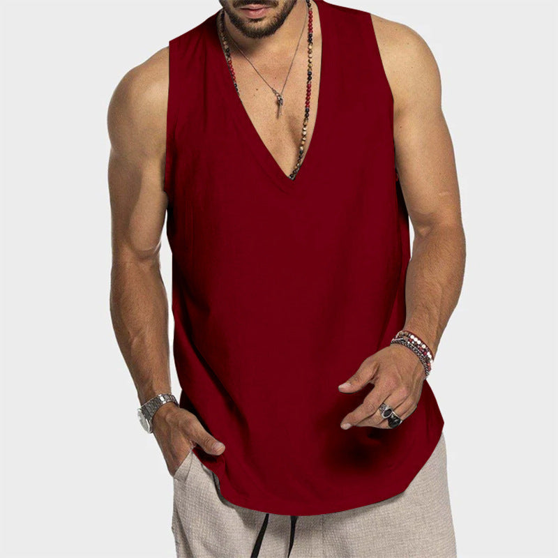 Men's deeply cut sleeveless top with V-neck and relaxed flowing fit Mune Fashion