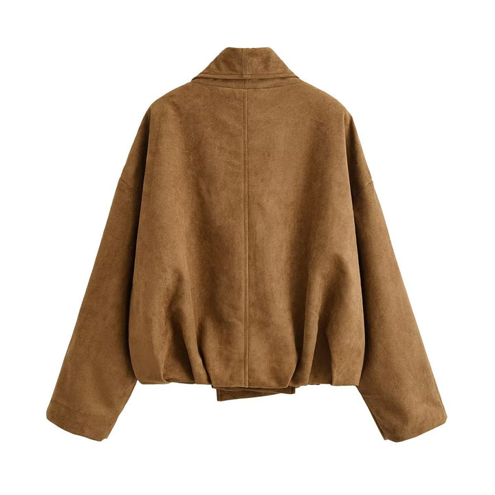 Women’s short jacket in waterfall look with soft velour finish and wide shawl collar Mune Fashion