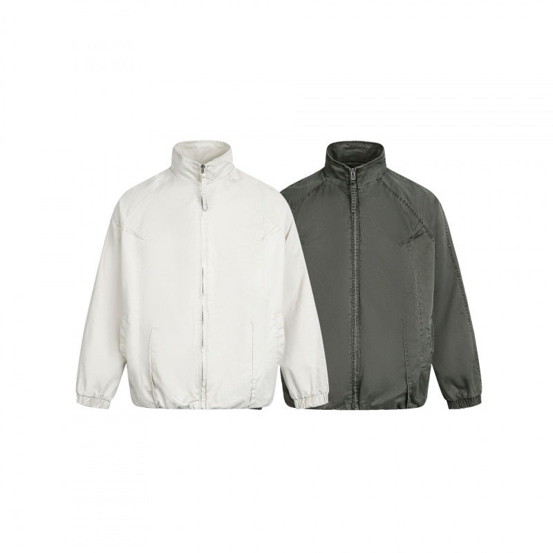 Men's Minimalist Nylon Bomber Jacket with Stand Collar, Raglan Sleeves and Gathered Hem Mune Fashion