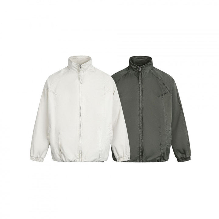 Men's Minimalist Nylon Bomber Jacket with Stand Collar, Raglan Sleeves and Gathered Hem Mune Fashion
