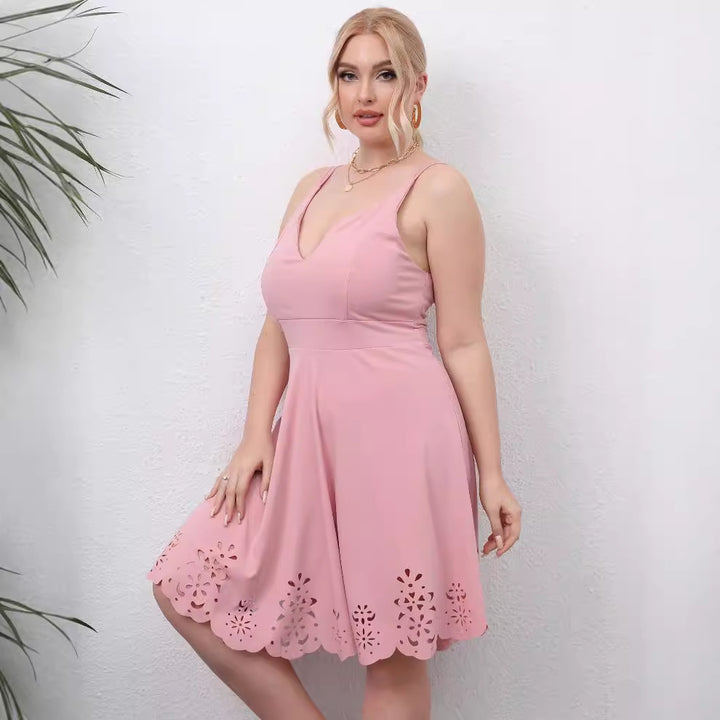 Women's A-line dress with floral eyelet pattern Mune Fashion