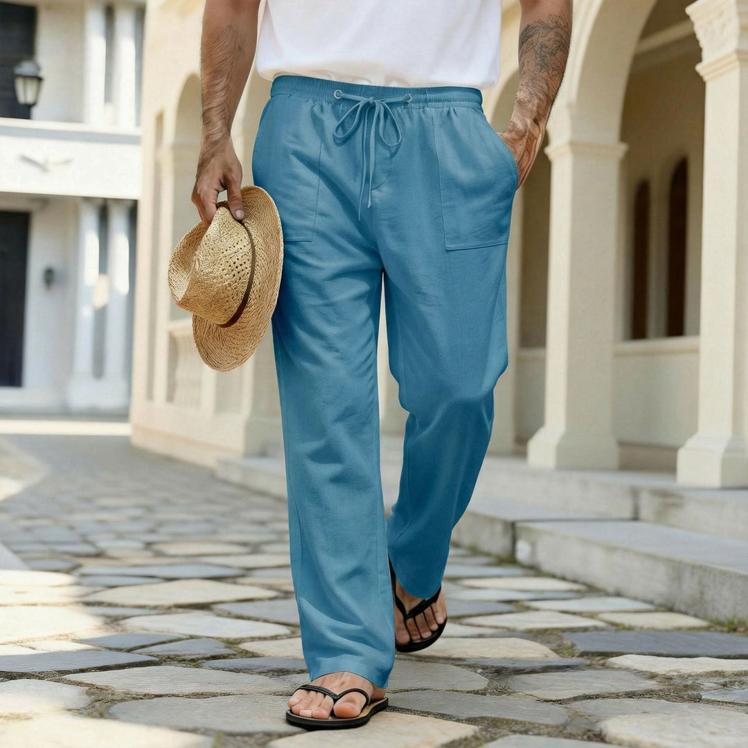 Men's lightweight linen pants with elastic waistband and drawstring Mune Fashion