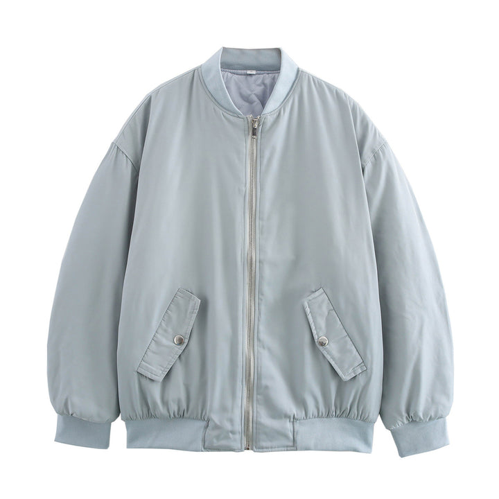 Women Boxy Bomber Jacket in Oversized Look with Zipper and Slanted Flap Pockets Mune Fashion