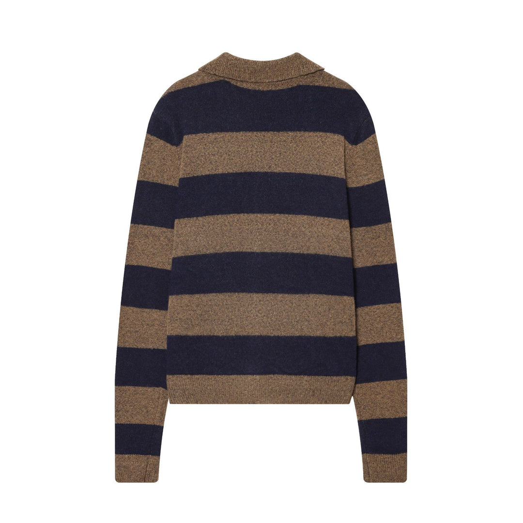 Women's striped cardigan with shirt collar, button placket, and boxy fit Mune Fashion