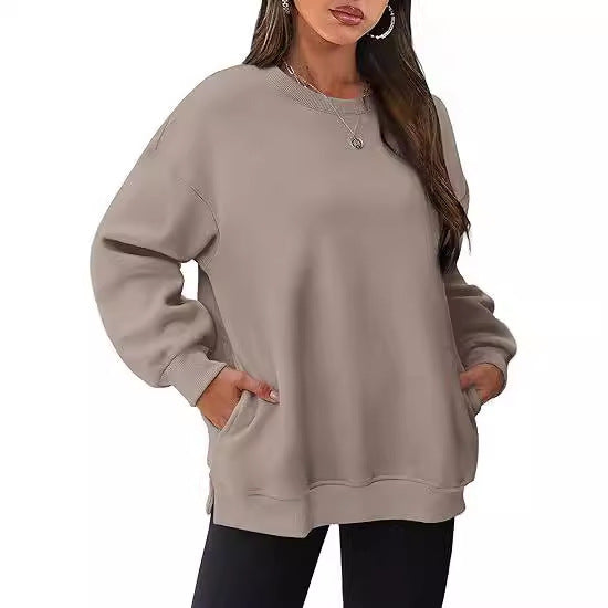 Women’s casual oversized sweatshirt with side pockets, ribbed hem, and dropped shoulder Mune Fashion
