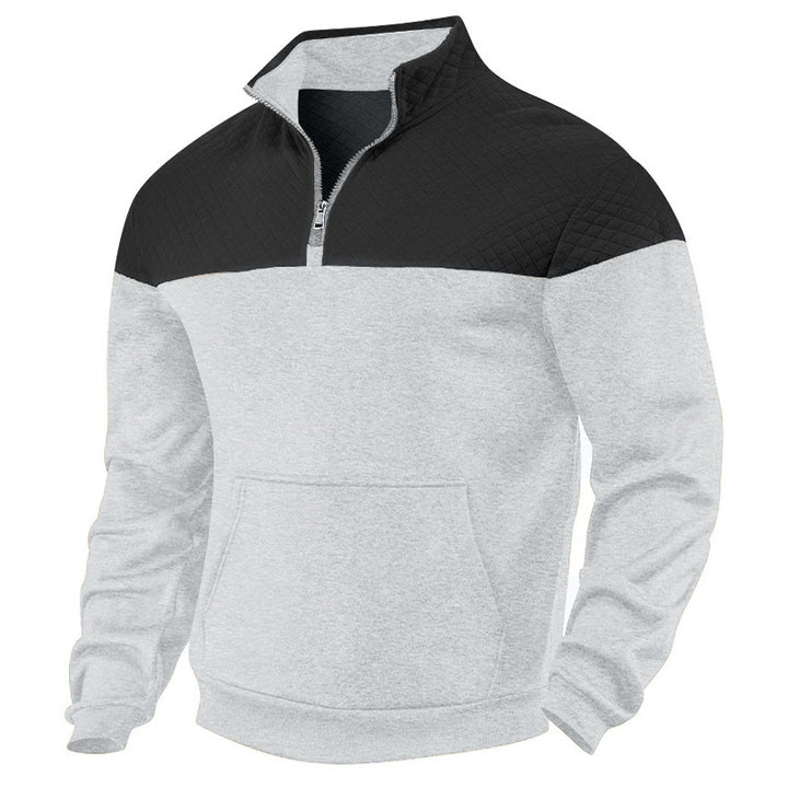 Men's quilted half-zip sweatshirt with kangaroo pocket and stand-up collar Mune Fashion