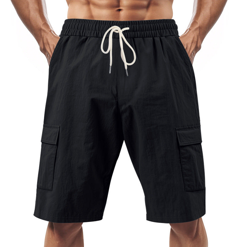 Men's technical cargo shorts with elastic drawstring waistband, secure flap pockets, and quick-drying functional material Mune Fashion