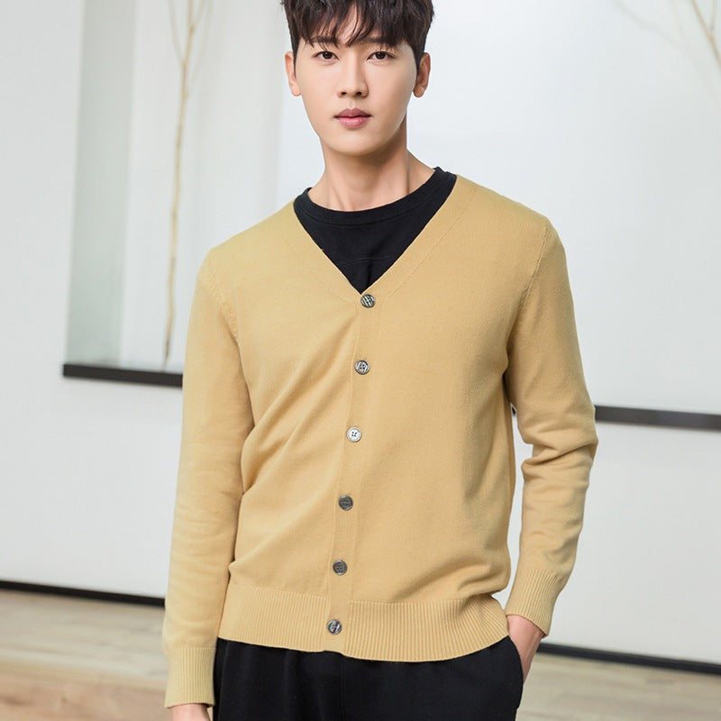 Men's fine V-neck cardigan made of lightweight fine knit with ribbed hem Mune Fashion