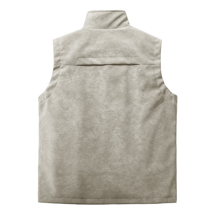 Men's utility vest in velour look with stand-up collar, multi pockets, and full zip Mune Fashion