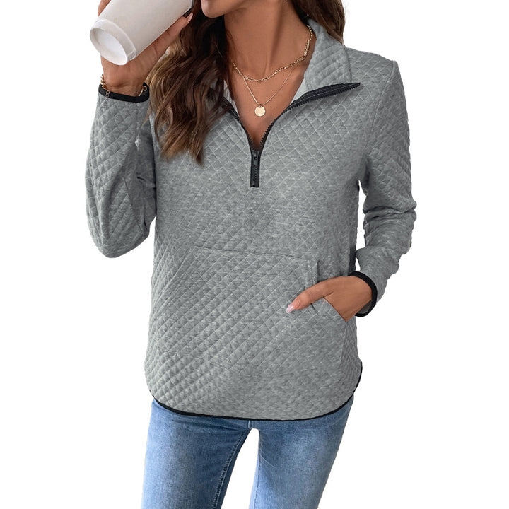Women's Padded Quilted Pullover with Half-Zip and Kangaroo Pocket Mune Fashion