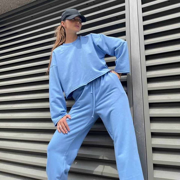Women’s Casual Oversized Lounge Set with Wide Crewneck Sweater and Elastic Drawstring Jogging Pants Mune Fashion