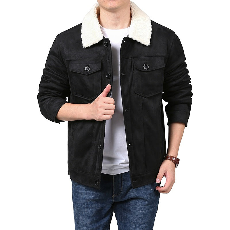 Men's Suede-Like Shirt Jacket in Trucker Style with Teddy Collar & Flap Pockets Mune Fashion